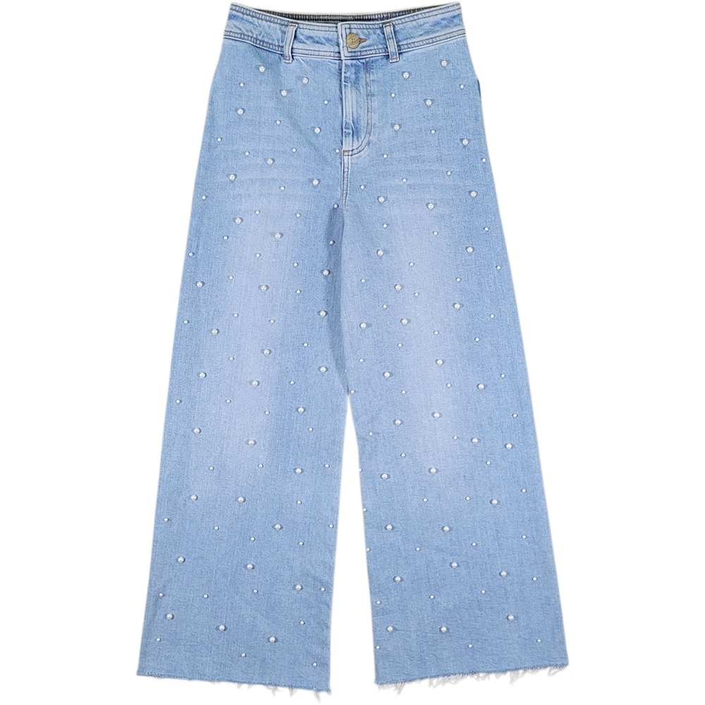 Antonio Melani Alexandra Pearl Wide Leg Crop Jeans‎ Womens 2 Blue Denim Raw Hem